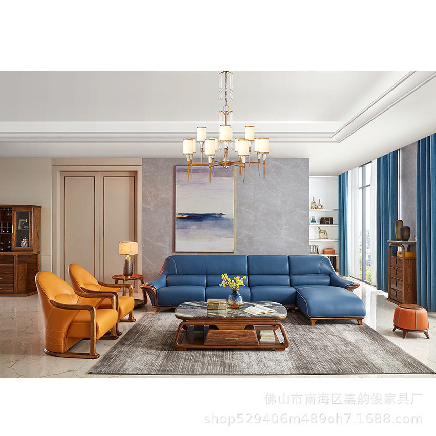 2021年乌金木全实木复古组合沙发