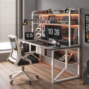 电脑桌桌家用双层书架一体电台DHA竞桌卧工室书桌学习生办公子 式