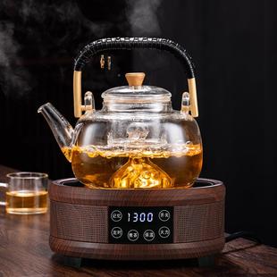 加厚高硼硅璃茶壶梁可电陶玻炉热家用花茶壶竹把蒸煮双内提蒸煮加
