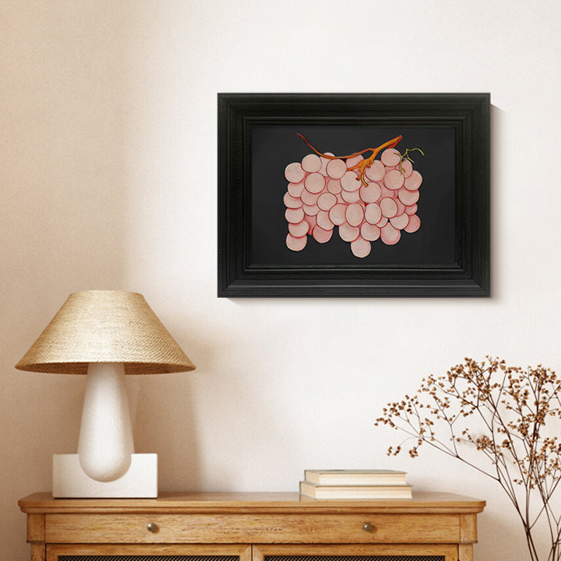 《粉葡萄》中古风餐厅挂画抽象水果客厅装饰画轻法式复古卧室壁画图片