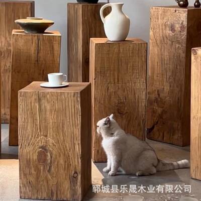 实木MLQ方复形花架墩子用客家厅玄关几古民宿装饰原木木桩茶底座