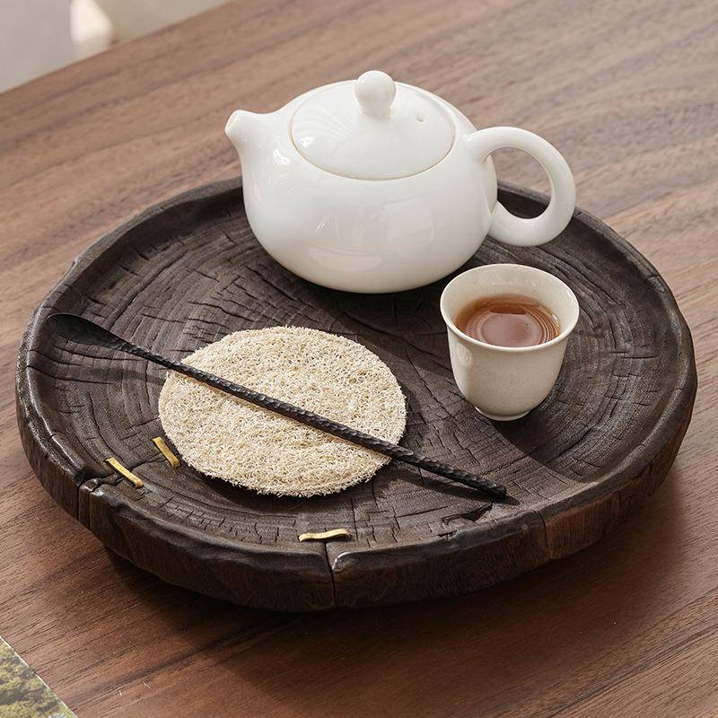 香樟木茶台实炭木茶盘钉寂干炮台小茶几壶托烧壶BPG铜承复古诧风