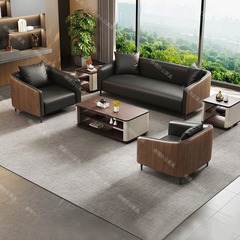 办公沙发商务简约现代接待会客区贵宾室休息区三人位沙发茶几组合