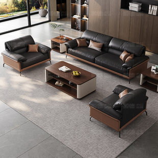 办公沙发办公室现代简约真皮商务老板会客室接待家具茶几组合套装