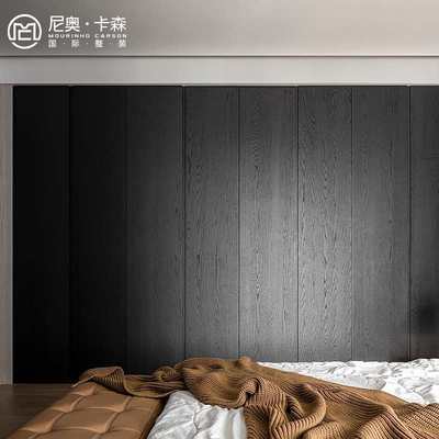成都全屋定制实木衣柜 整体衣柜一门到顶 黑色油漆原木定制衣柜
