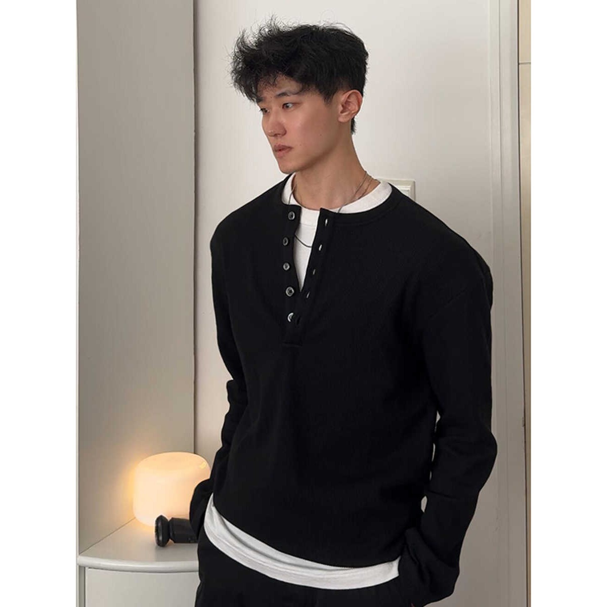 假两件黑色无帽卫衣男款春秋季