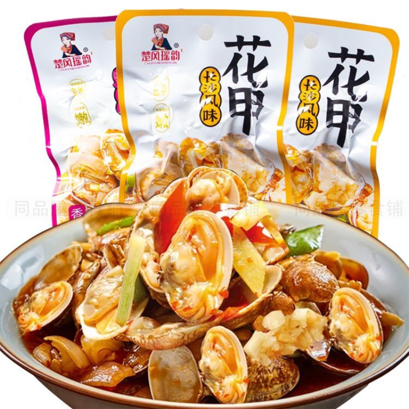 楚风瑶韵麻辣花甲香辣花蛤开袋即食无沙熟零食贝类海鲜类长沙小吃