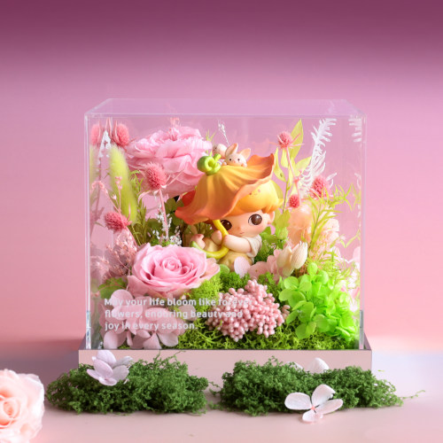 Dimmo真花永生花创意礼盒玩偶花束高端手办情侣生日情人节礼物