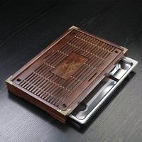 柯木實(shí)木茶盤家用簡(jiǎn)約不銹鋼底防腐茶托抽屜式儲(chǔ)水排水式原木茶臺(tái)