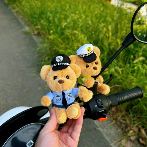 【防丢款】交警小熊摩托装饰可爱电动车自行车玩偶创意公仔挂件摆