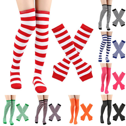 欧美圣诞节条纹手套过膝袜长socks万圣节cosplay节日派对服饰套装