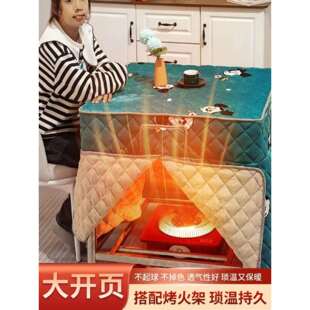 闵联湖南冬天不锈钢单人烤火桌子架子可折叠正方形家用吃饭烤火一