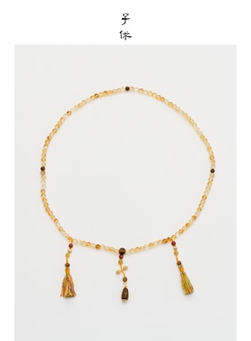 子休沉香黄水晶项链时尚女生礼物