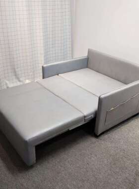 现代简约浅灰色科技布双人沙发小户型客厅卧室折叠储物功能沙发床