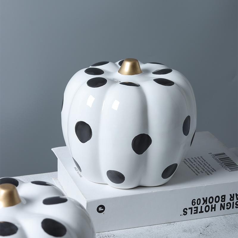 黑白格纹陶瓷波点斑点南瓜工艺品摆件玄关酒柜床头柜桌面软装饰品