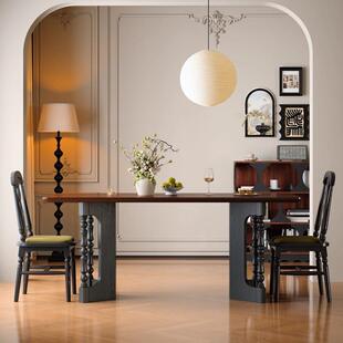 法式复古实木餐桌椅组合家用餐厅方桌饭桌多功能会议书桌大板桌