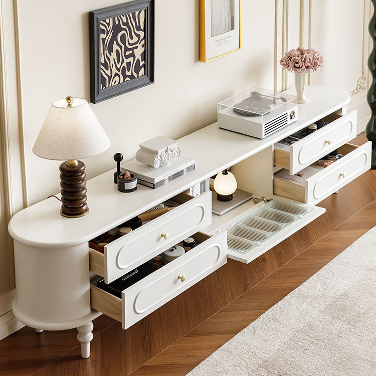 法式复古实木电视柜茶几组合简约现代小户型客 厅奶油落地电视柜