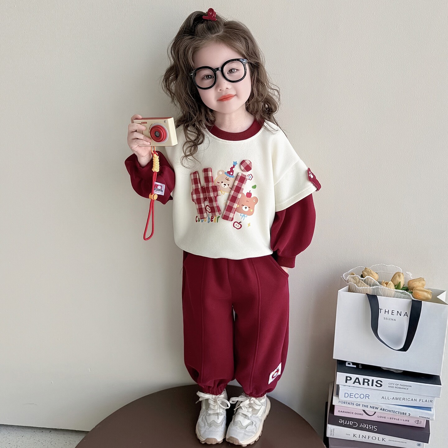 女童超好看韩系套装春秋款2026新款儿童小熊卫衣春装女宝运动衣服