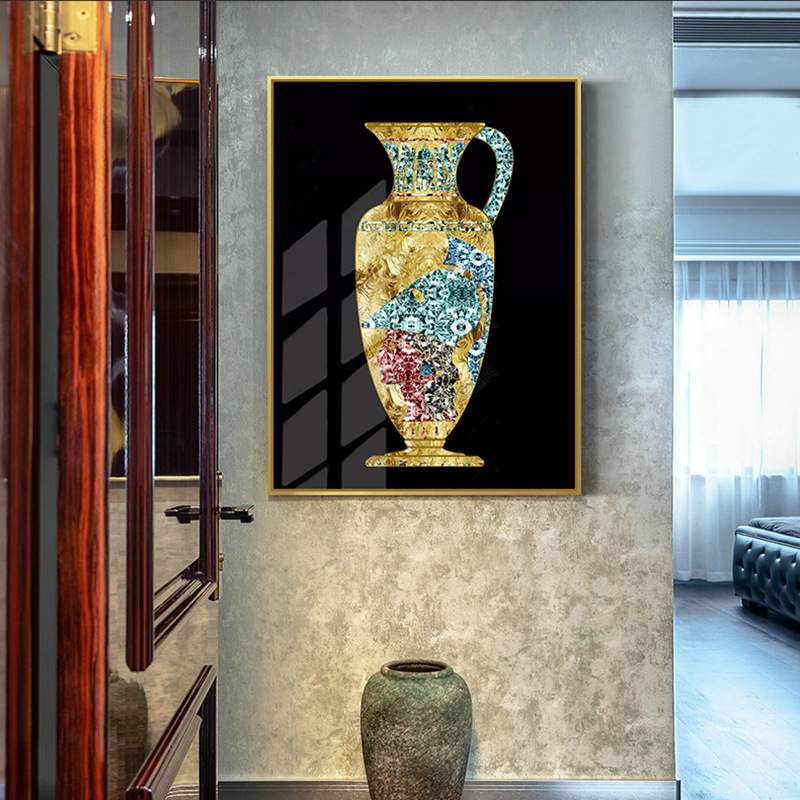 青花瓷花瓶新中式玄关装饰画餐厅挂画饭厅壁画客厅墙画中国风壁画图片
