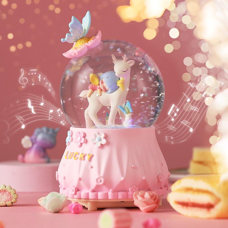 旋转木马水晶球音乐盒八音盒可旋转飘雪男孩女生女孩生日儿童礼物