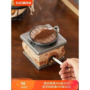 饰烟灰缸创意个性 老灶台装 潮流家用桌面树脂防飞灰轻奢复古风带盖