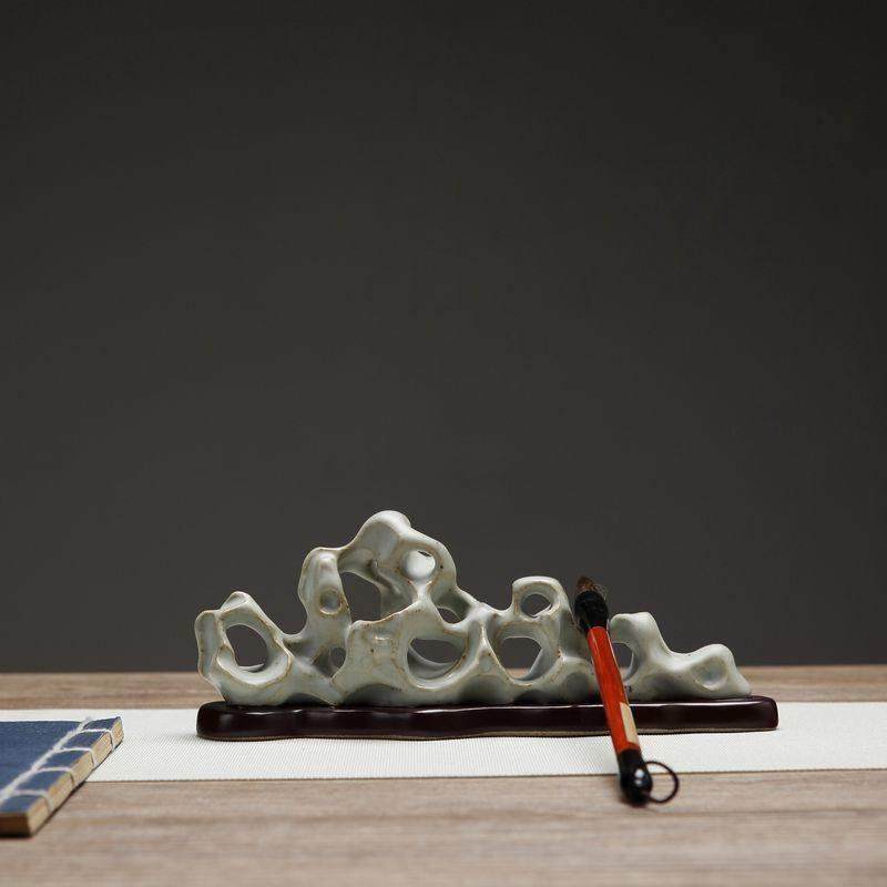 景德镇陶瓷手工太石湖摆件新中式工艺礼品摆饰创意覆古书房笔架文,家居饰品,装饰摆件,淘宝优惠券,粉丝福利购,淘宝优惠卷