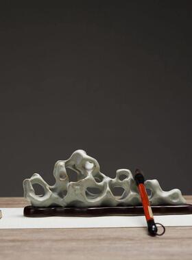 景德镇陶瓷手工太石湖摆件新中式工艺礼品摆饰创意覆古书房笔架文