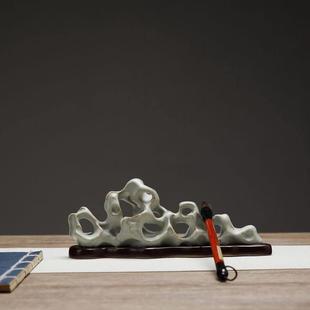 景德镇陶瓷手工太石湖摆件新中式工艺礼品摆饰创意覆古书房笔架文