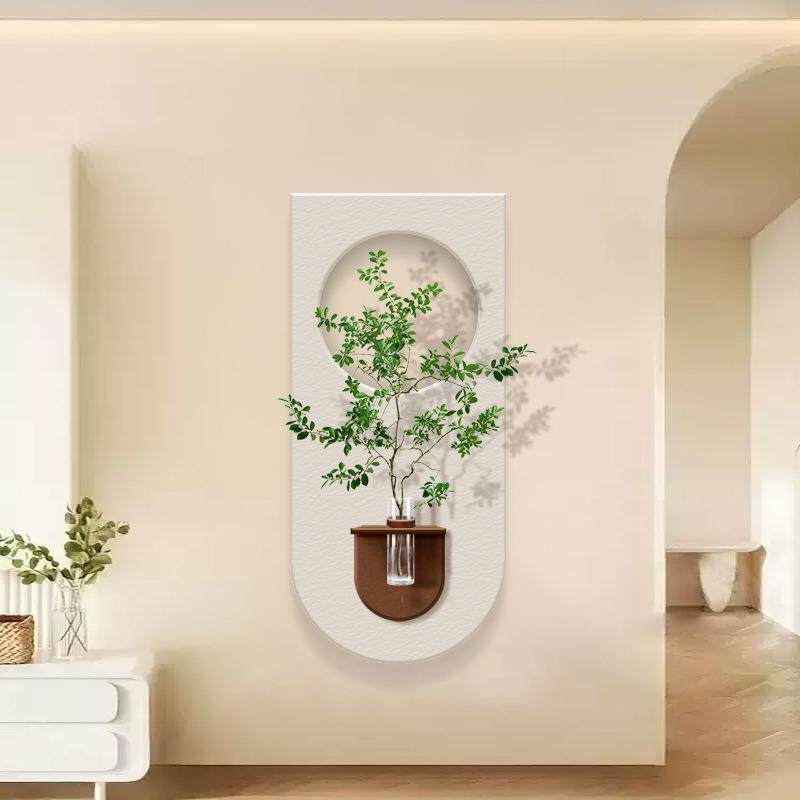奶油风入户玄关装饰画走廊过道水培绿植壁灯画高端3d砂岩肌理挂画