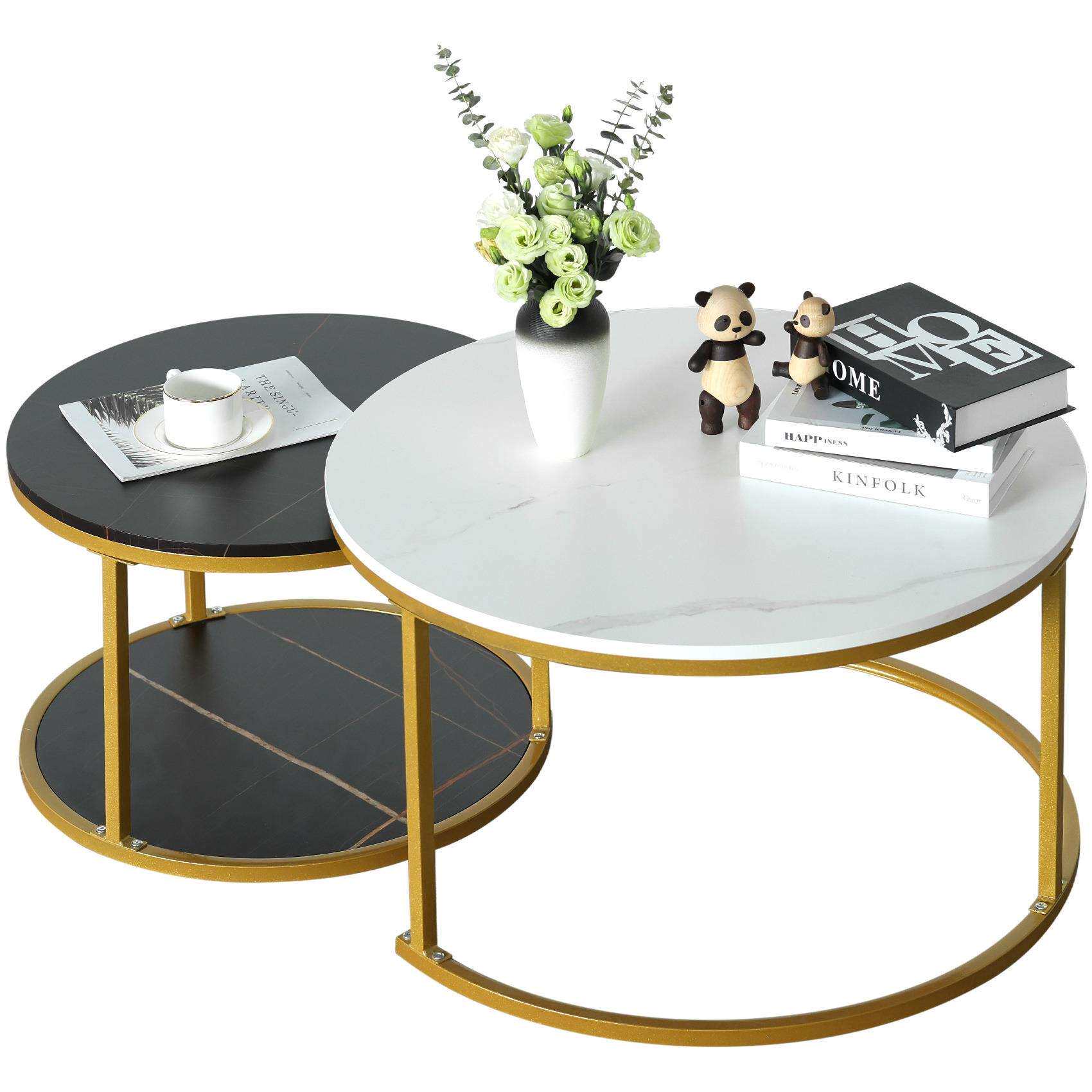 铁艺茶几美式客厅现代嵌套仿大理石边桌经济型商务接待会客茶点