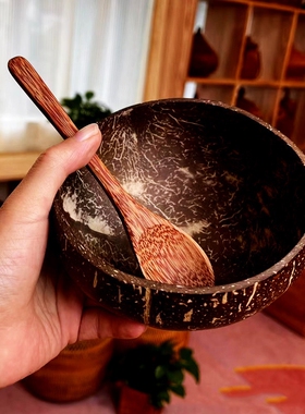 ins纯天然椰子碗大肚碗创意绿色健康vlog博主同款甜品碗小众