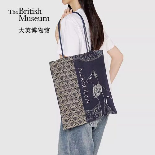 大英博物馆提花拼接牛仔单肩包