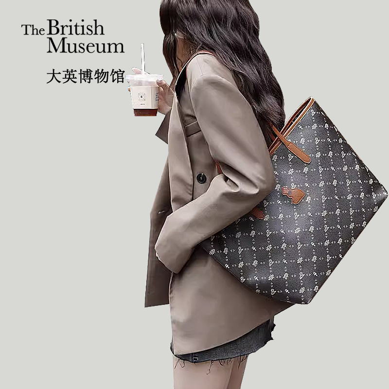 大英博物馆老花纹托特单肩包大容量休闲欧美潮流通勤生日礼物