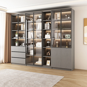 书柜家用无障碍豪华玻璃门柜客厅酒柜展示柜2.4米一墙顶书架可定