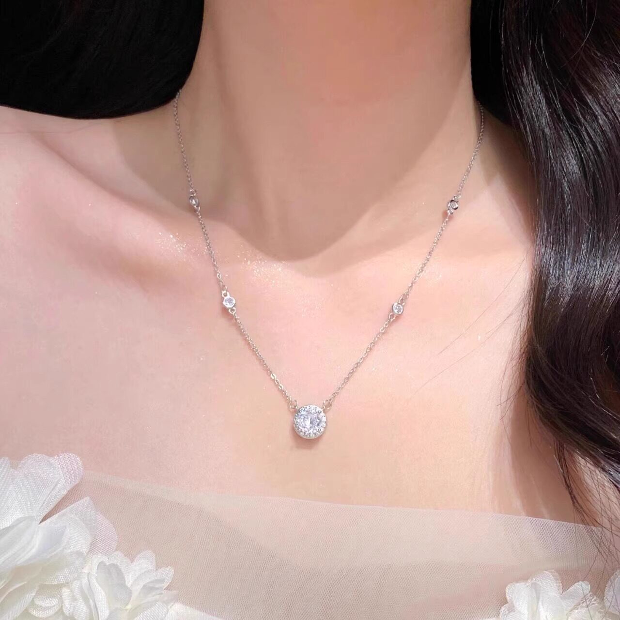999纯银星点锆石项链女款高级感轻奢精致小众设计锁骨链送女友