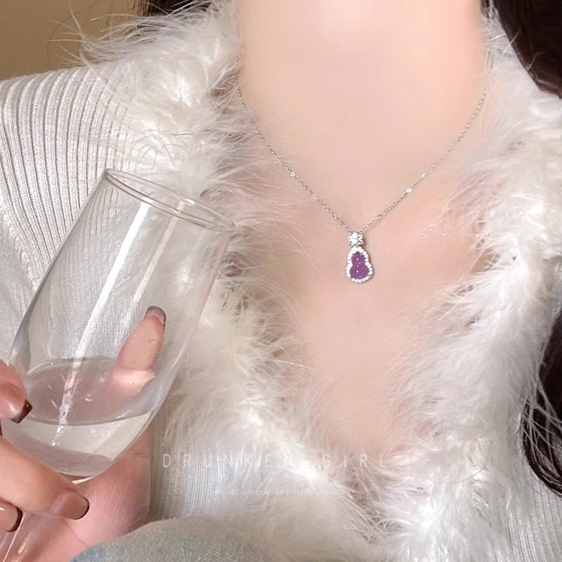999纯银紫水晶葫芦项链女款高级感轻奢小众设计锁骨链情人节礼物
