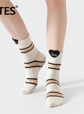 MTES瑜伽袜子爱心刺绣普拉提专用袜中筒舞蹈防滑袜专业运动训练袜