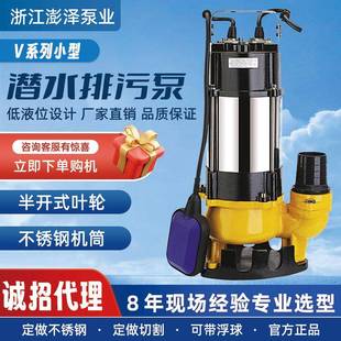 220V便携式 单三相小型潜水泵V系列带浮球款 304不锈钢污水潜水电泵