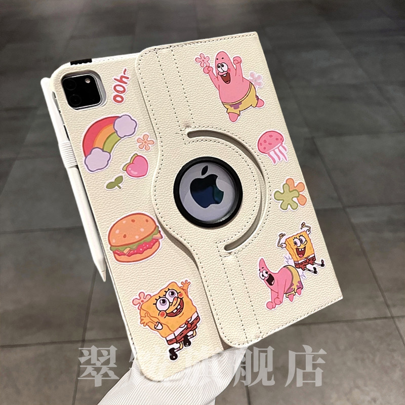 海绵宝宝360旋转支架皮套适用小米平板pad7/6pro保护套红米SE11英寸2024款padpro平板小米pad6spro12.4防摔壳