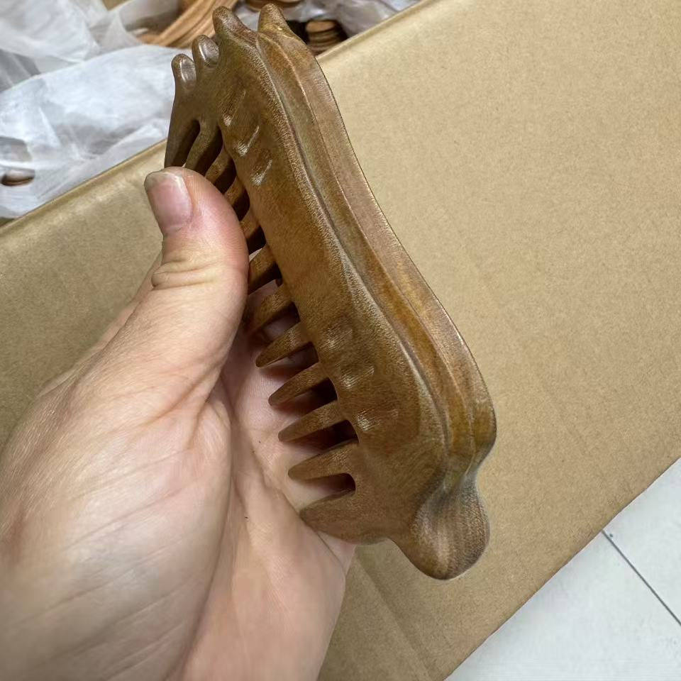 孙善升绿檀双排猪猪梳木梳檀木自用精致梳子多功能纯实木