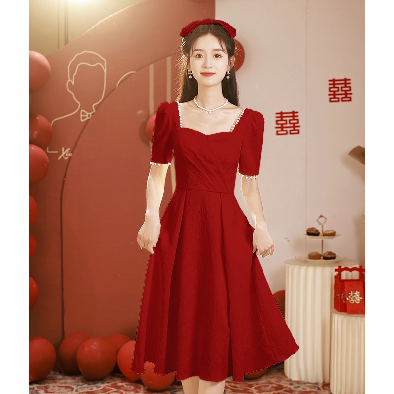 现货粉色礼服日常可穿敬酒服订婚连衣裙生日参加婚礼小个子回门伴