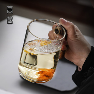 月牙杯泡绿茶玻璃杯高级带把手个人家用过滤茶杯喝茶喝水杯子