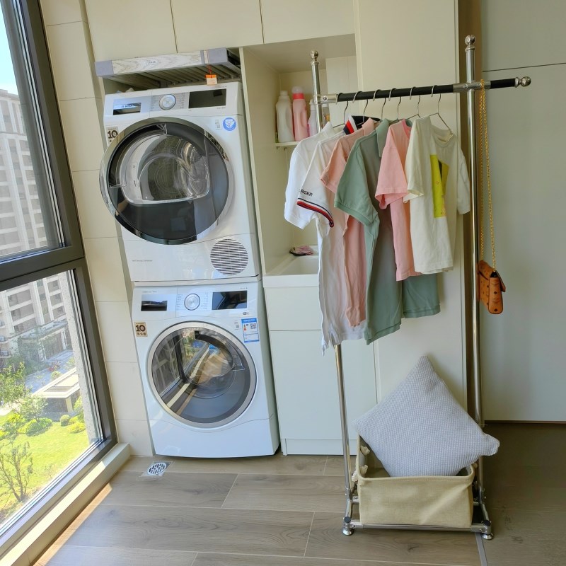 不锈钢管架子落地晾衣架中古w衣架简约家用衣帽架收纳架室内挂衣