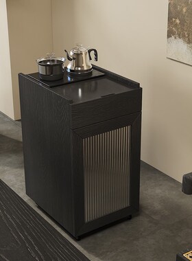 茶水柜客b厅靠墙实木诧寂风黑色烧水壶一体移动小桌柜茶桌侧边茶