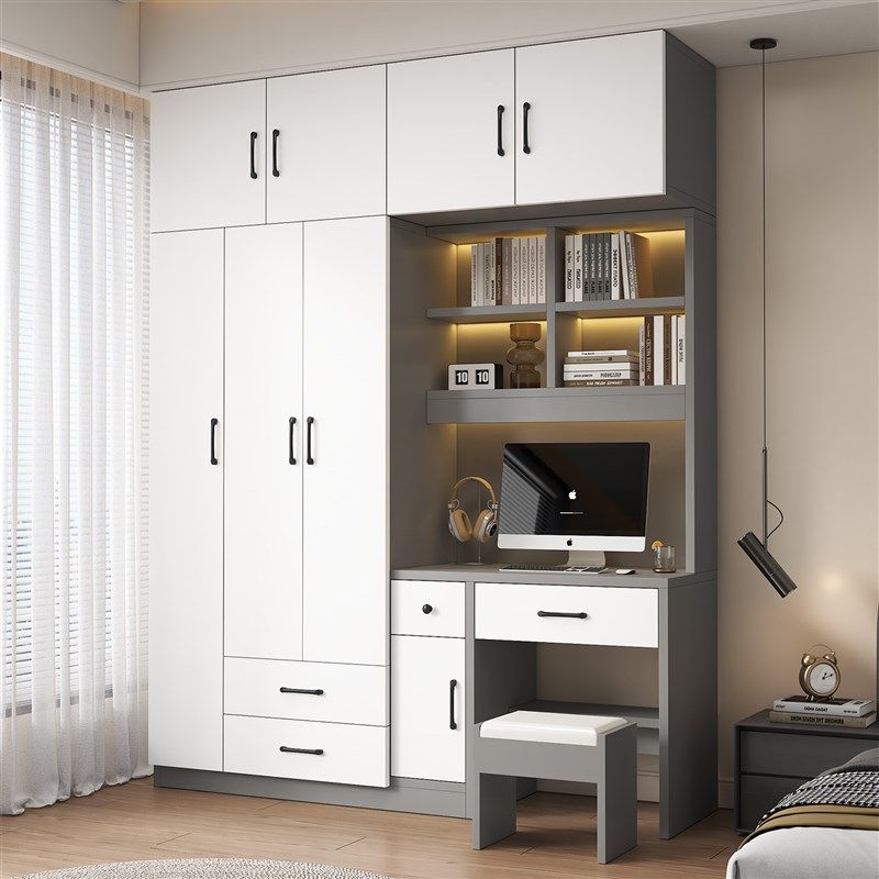 实木衣柜书桌一体家用卧室小户型儿童房电脑桌带书柜组合学习桌子,住宅家具,自由组合衣柜,淘宝优惠券,粉丝福利购,淘宝优惠卷