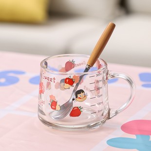 玻璃杯水杯女生刻度专用杯牛奶杯早餐杯带吸管杯可爱杯子女咖啡杯