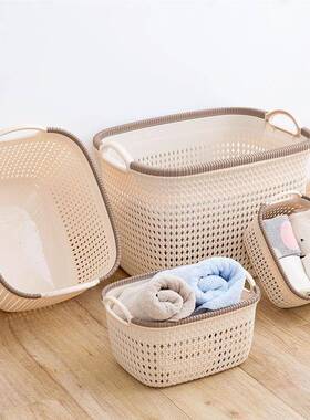 特大收加厚塑料仿物编纳筐衣38841收纳箱零食玩具收纳篮手提藤储