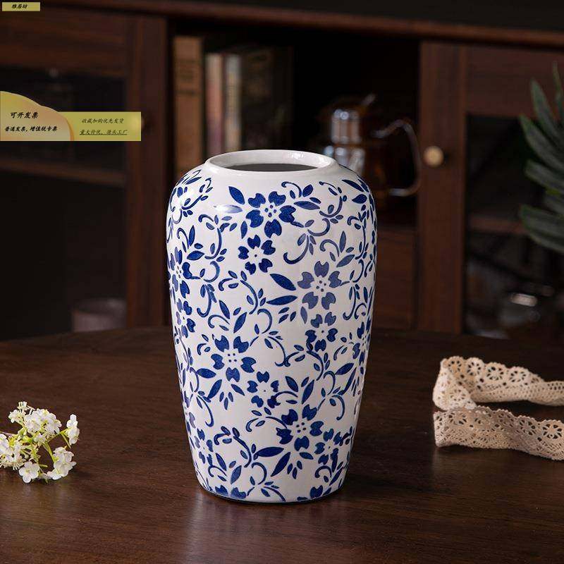 古陶瓷花瓶青花瓷新中式客风厅复古水中养鲜花插花装饰摆件高级感