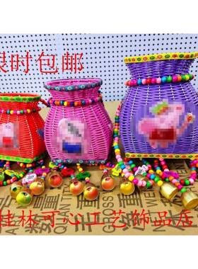 新款珠帘小背54041篓庙会景区热竹编藤编鱼篓儿童背篓彩色背兜风