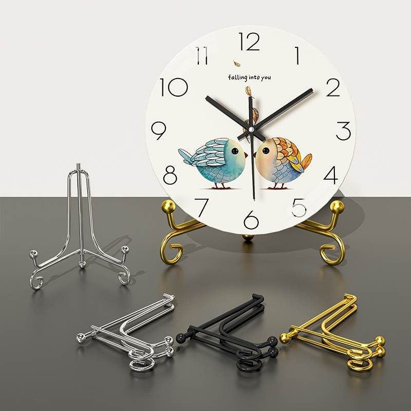 17502073盘子相照片展示支架钟表装圆形底座碟桌子金属托放框饰面